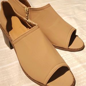 Nude Leather Peep Toe Booties